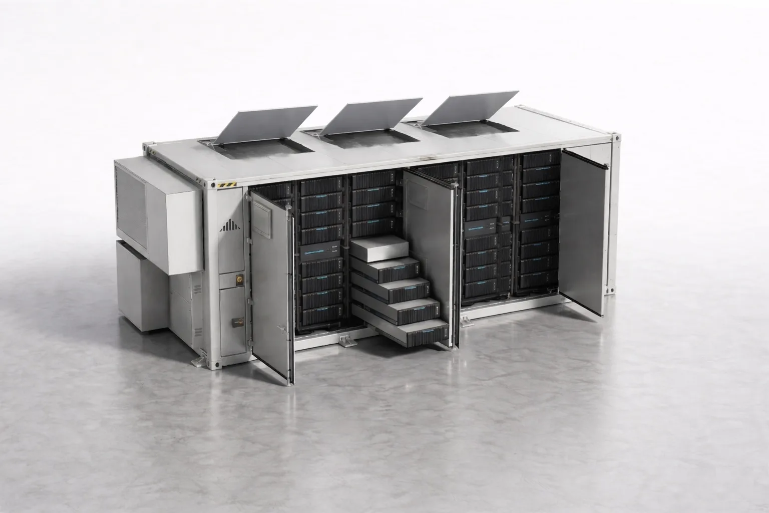 BESS container interactive diagram: battery racks, BMS, HVAC, and fire safety